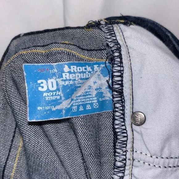 Rock & Republic Jeans Women Sz30 Blue Flare Wide Boot Cut Leg Low Rise Dark Wash - Picture 8 of 8